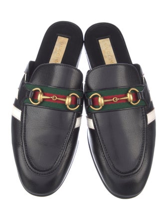 Gucci Web Accent Leather Slippers