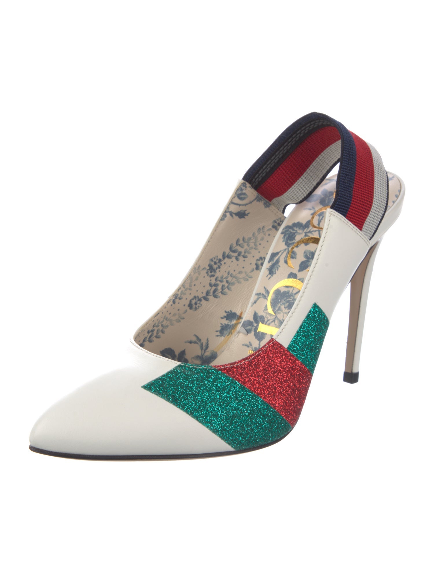 Gucci Web Accent Leather Slingback Pumps