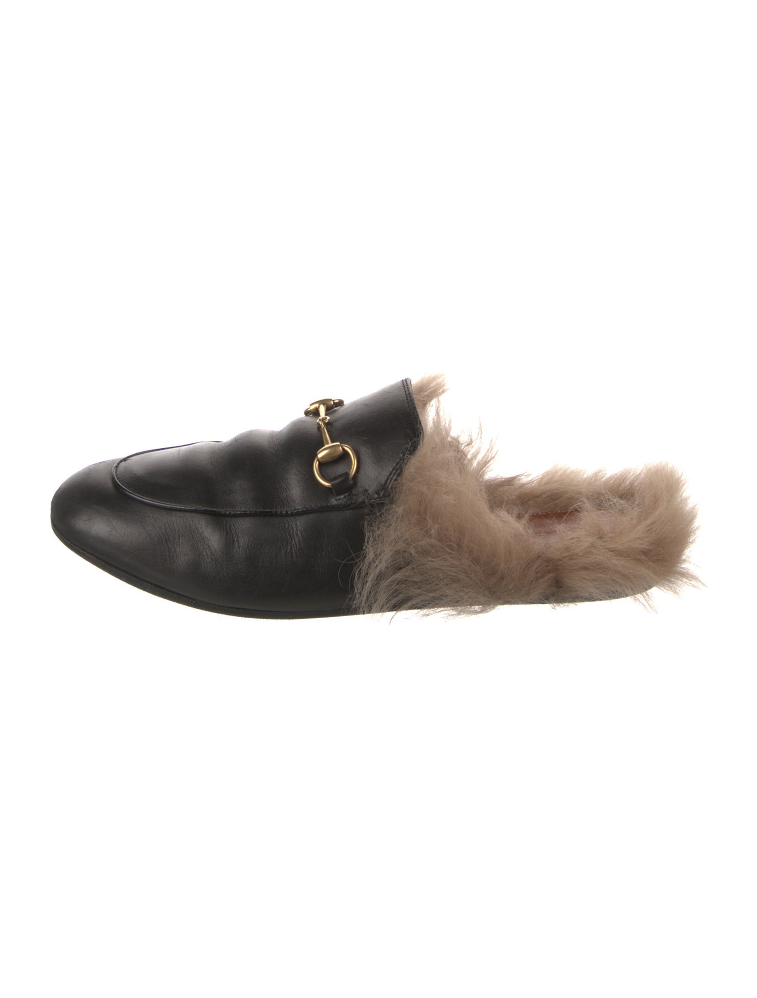 Gucci Leather Fur Trim Mules