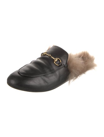Gucci Leather Fur Trim Mules