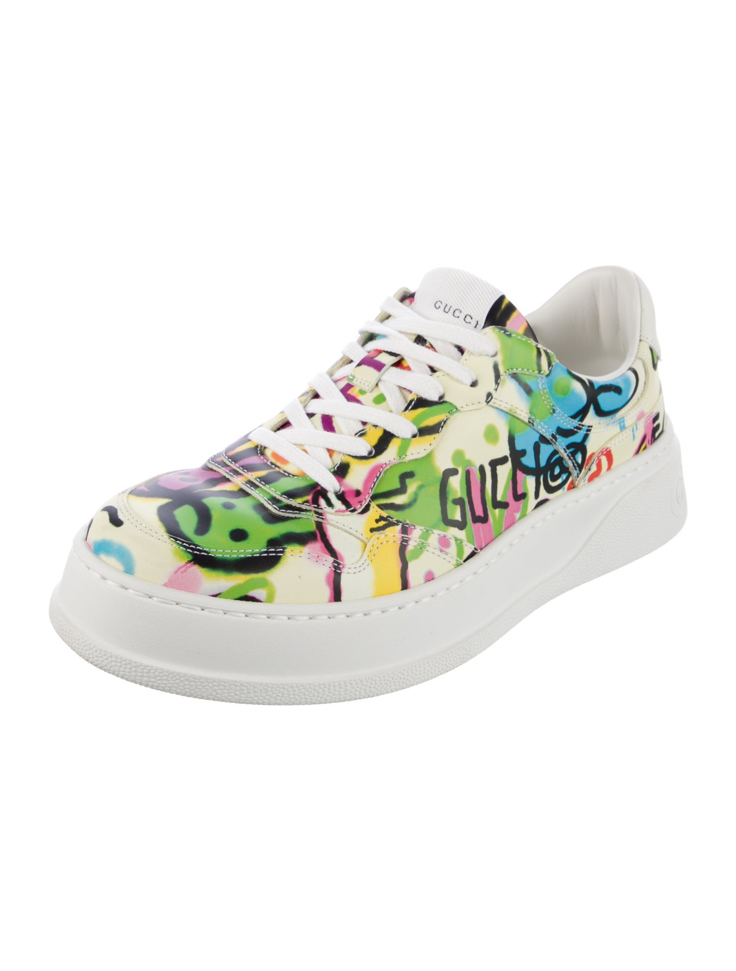 Gucci Graffiti Print Leather Sneakers