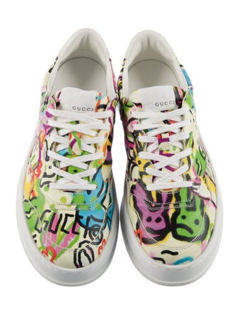 Gucci Graffiti Print Leather Sneakers