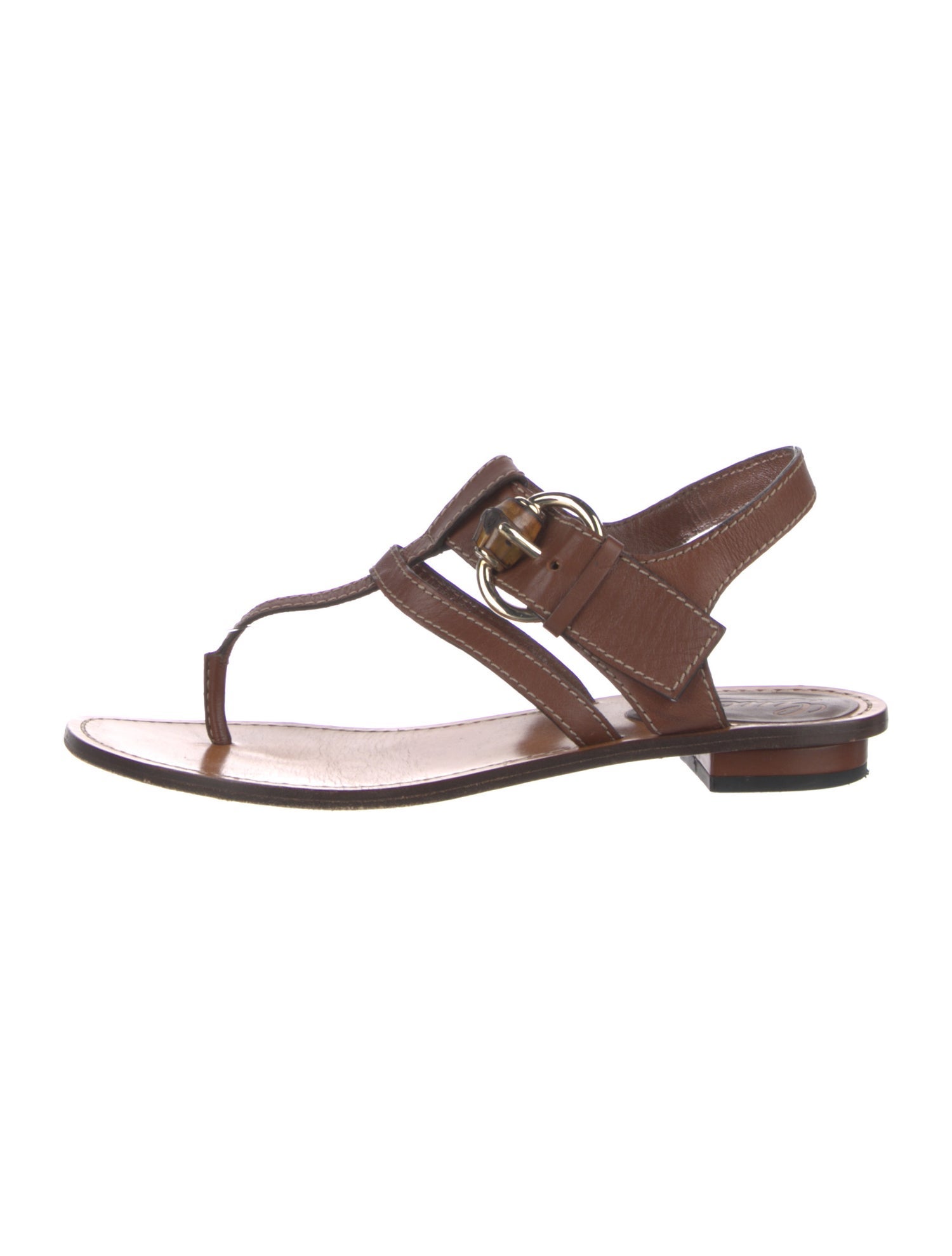 Gucci Bamboo Accent Leather T-Strap Sandals