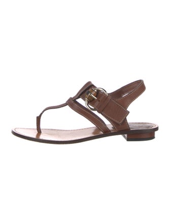 Gucci Bamboo Accent Leather T-Strap Sandals