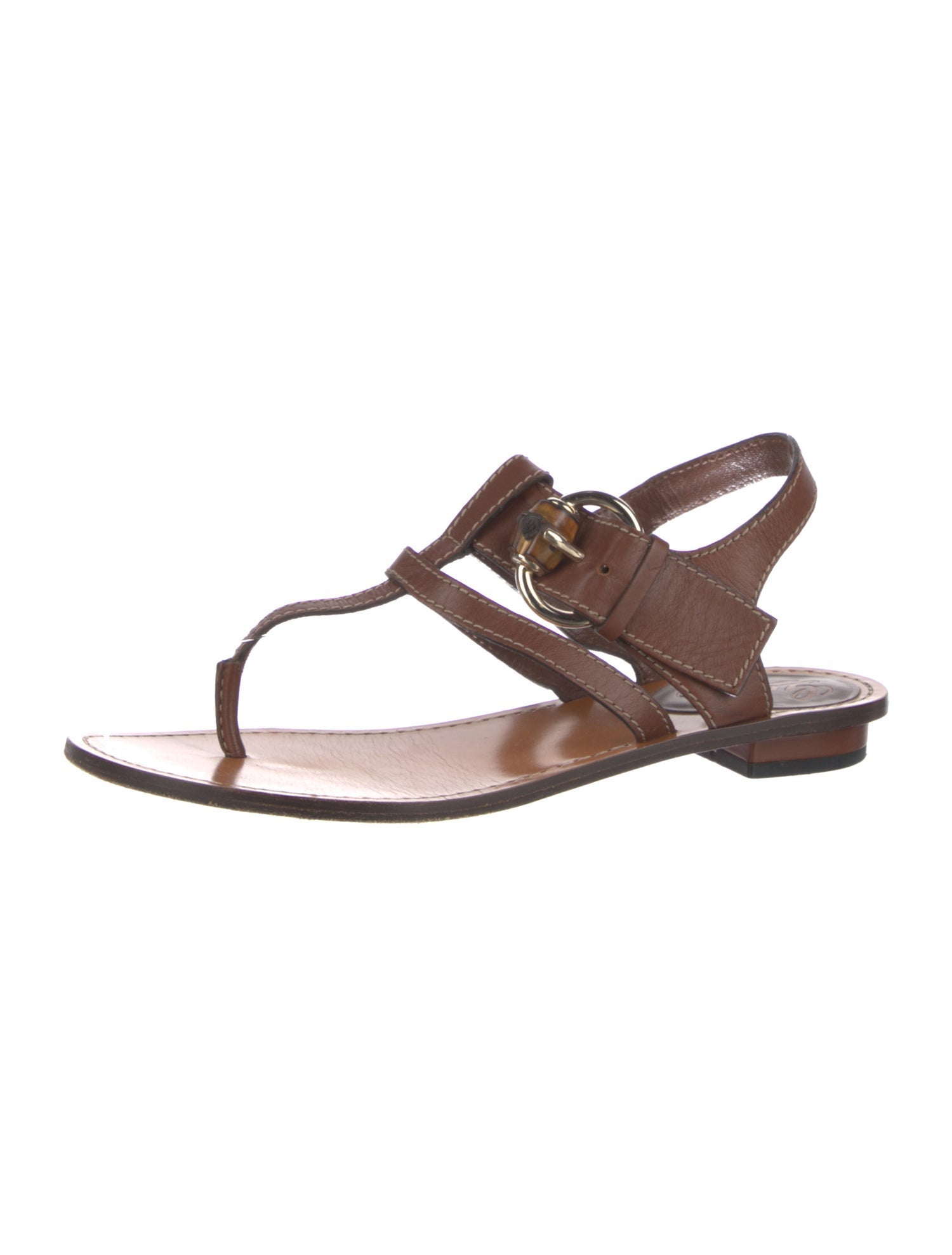 Gucci Bamboo Accent Leather T-Strap Sandals