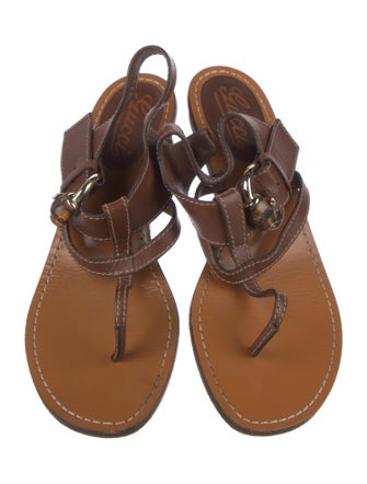 Gucci Bamboo Accent Leather T-Strap Sandals