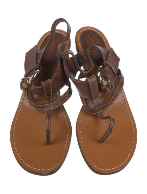 Gucci Bamboo Accent Leather T-Strap Sandals