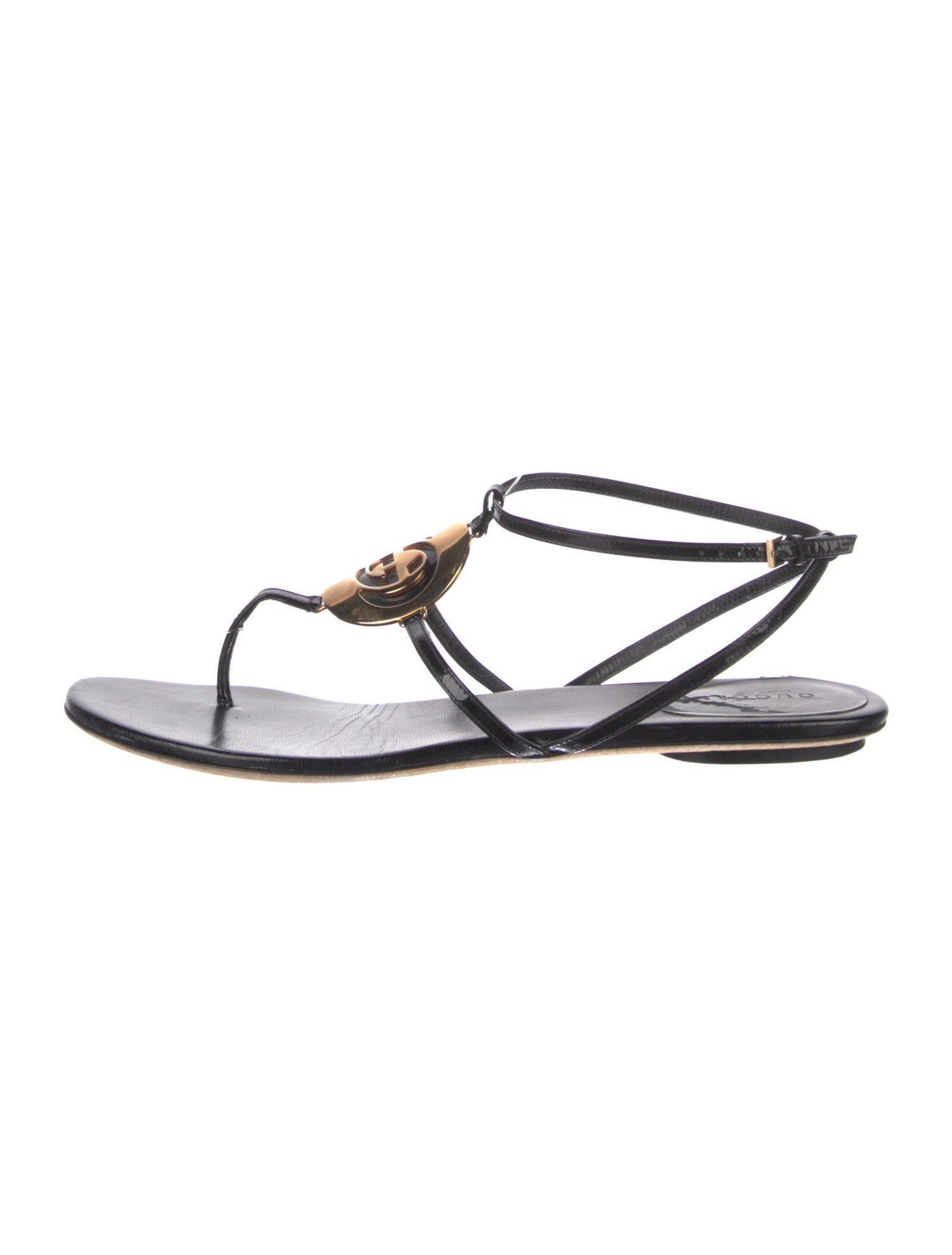 Gucci Interlocking G Logo Leather T-Strap Sandals