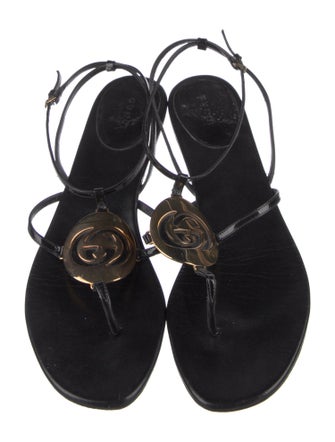 Gucci Interlocking G Logo Leather T-Strap Sandals
