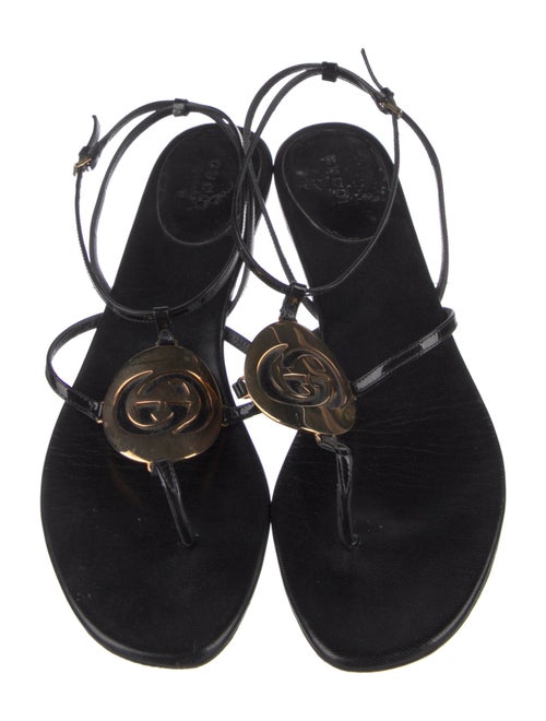 Gucci Interlocking G Logo Leather T-Strap Sandals