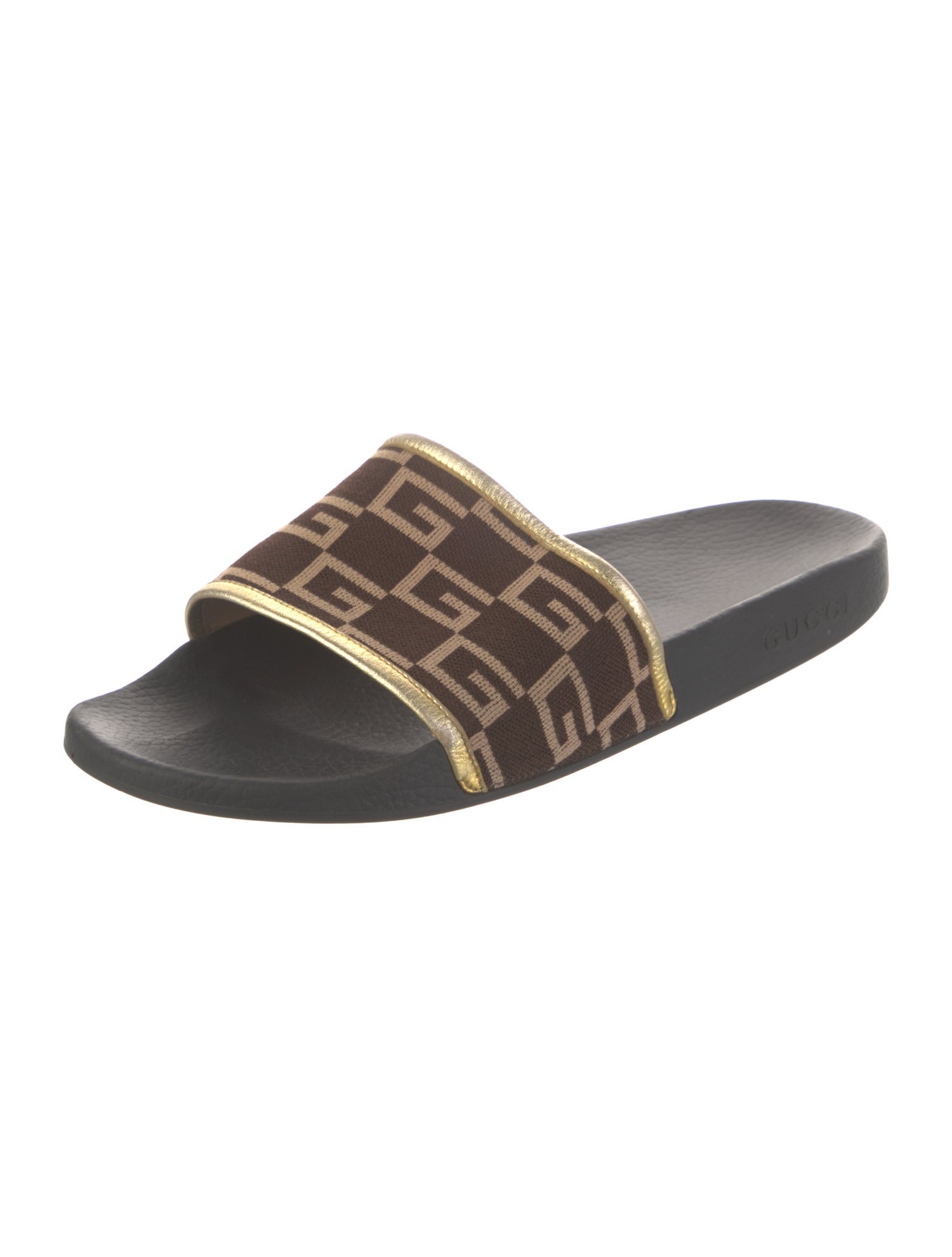 Gucci Printed Leather Trim Embellishment Slides