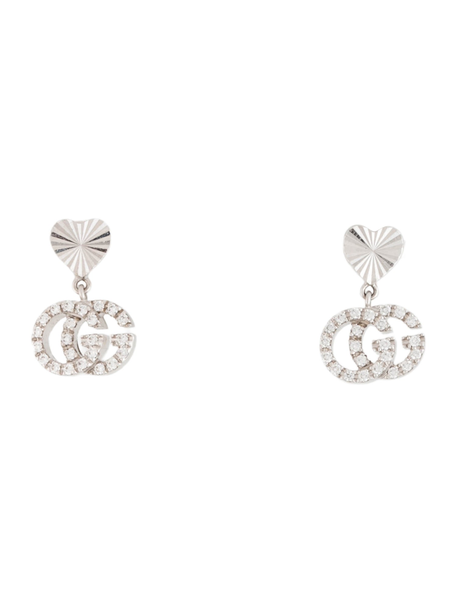 Gucci 18K Diamond GG Running Heart Drop Earrings