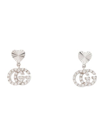 Gucci 18K Diamond GG Running Heart Drop Earrings