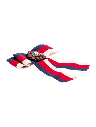 Gucci Faux Pearl, Crystal, & Grosgrain Ribbon Bow Brooch