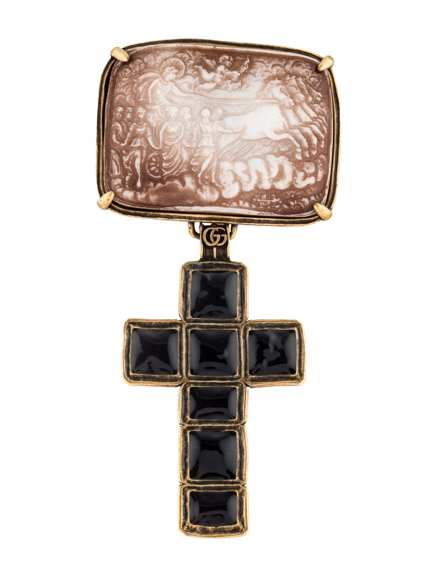 Gucci Resin Cross & Cameo Brooch