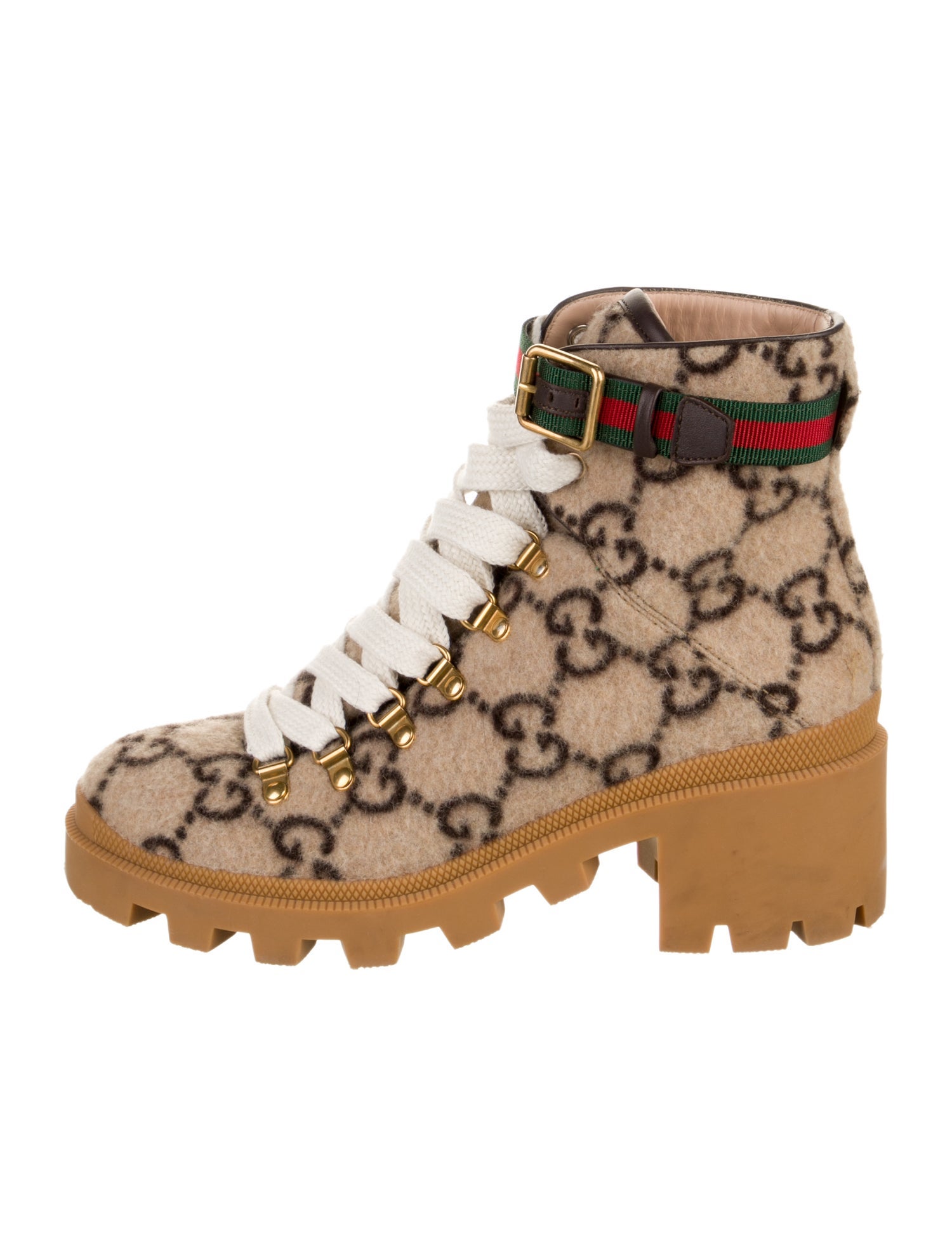 Gucci Web Accent Wool Combat Boots