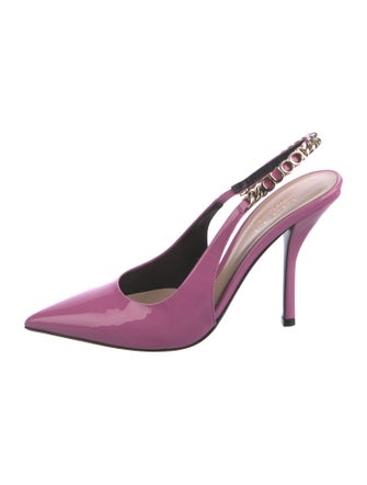 Gucci Patent Leather Chain-Link Accents Slingback Pumps