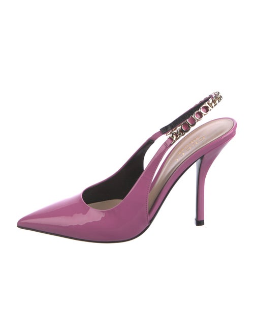 Gucci Patent Leather Chain-Link Accents Slingback Pumps