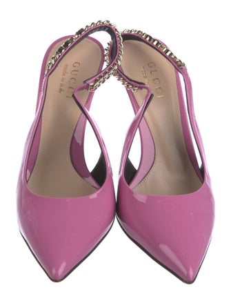 Gucci Patent Leather Chain-Link Accents Slingback Pumps
