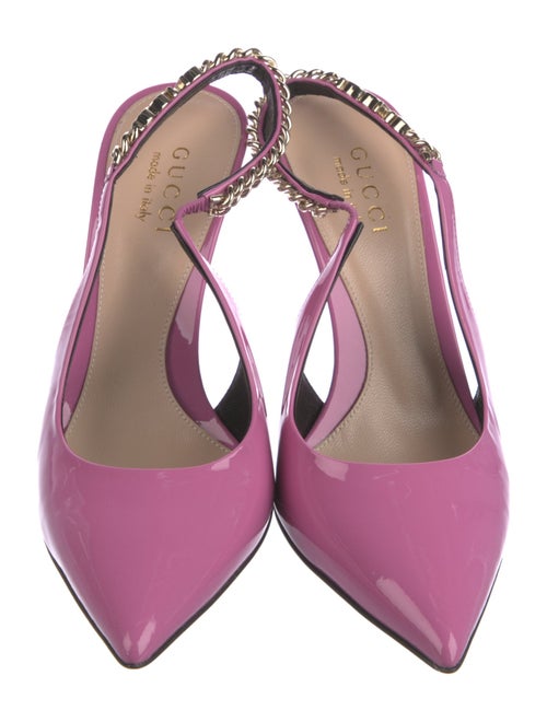Gucci Patent Leather Chain-Link Accents Slingback Pumps