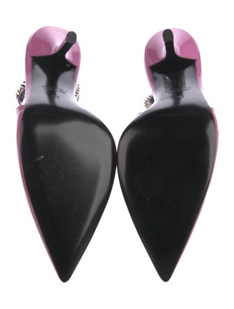 Gucci Patent Leather Chain-Link Accents Slingback Pumps