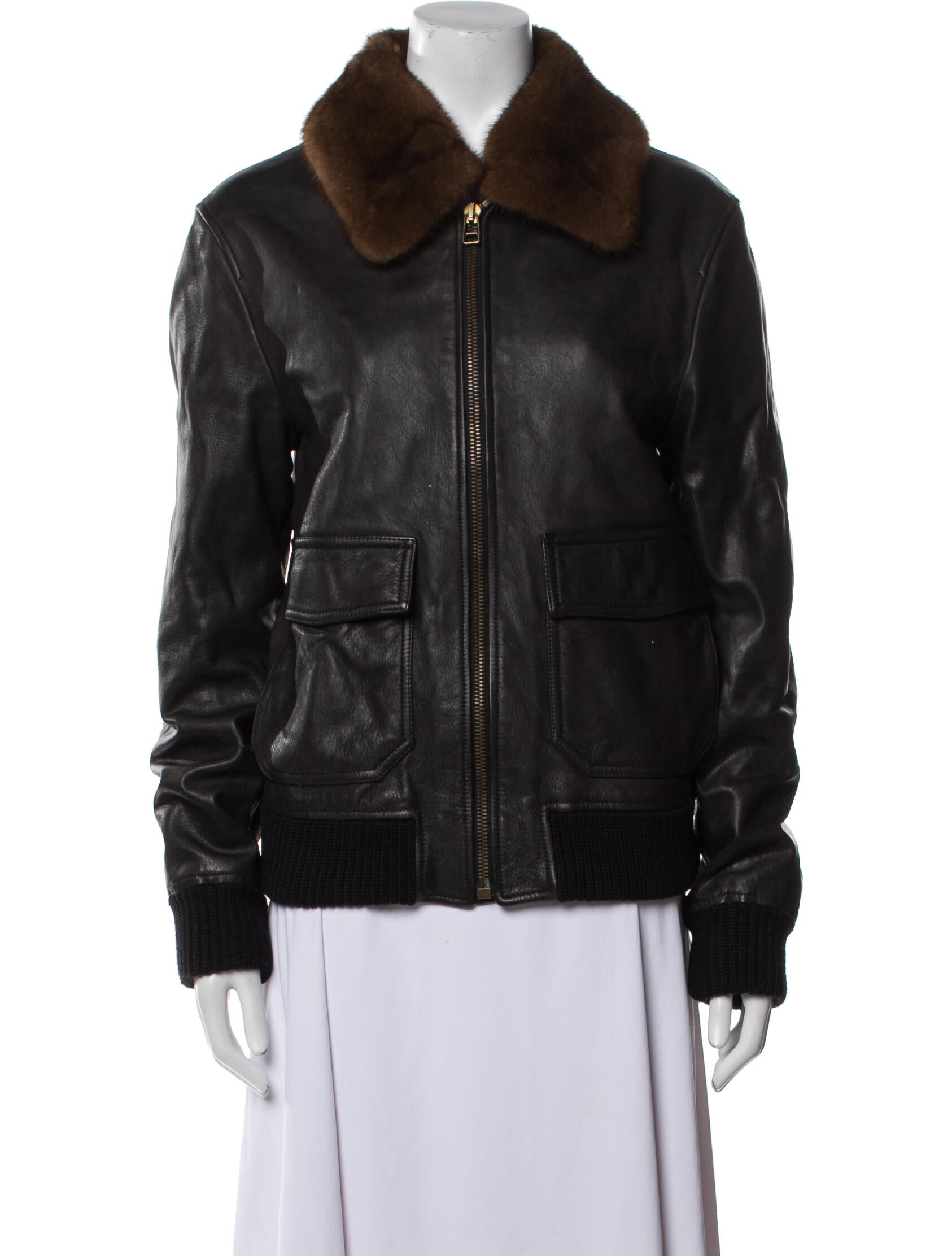 Gucci Fur Trimmed Calf Leather Moto Jacket
