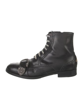 Gucci Bee Accent Leather Lace-Up Boots