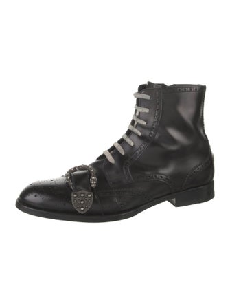Gucci Bee Accent Leather Lace-Up Boots