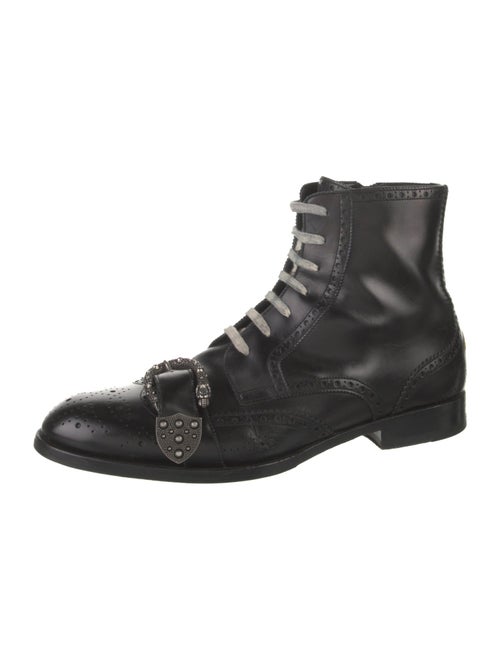 Gucci Bee Accent Leather Lace-Up Boots