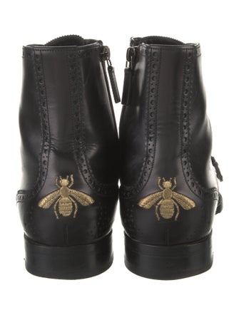 Gucci Bee Accent Leather Lace-Up Boots