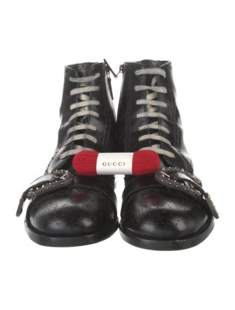 Gucci Bee Accent Leather Lace-Up Boots
