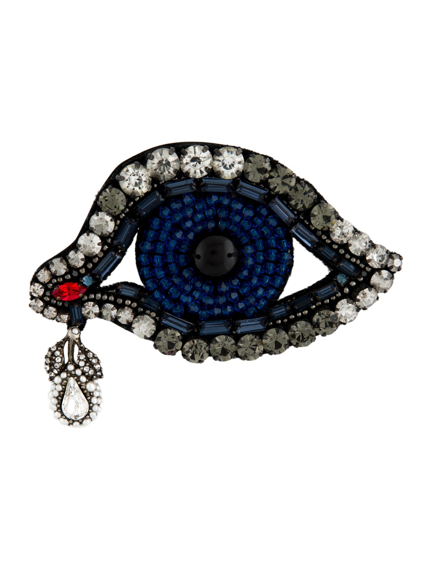 Gucci Crystal & Faux Pearl Eye Brooch Pin