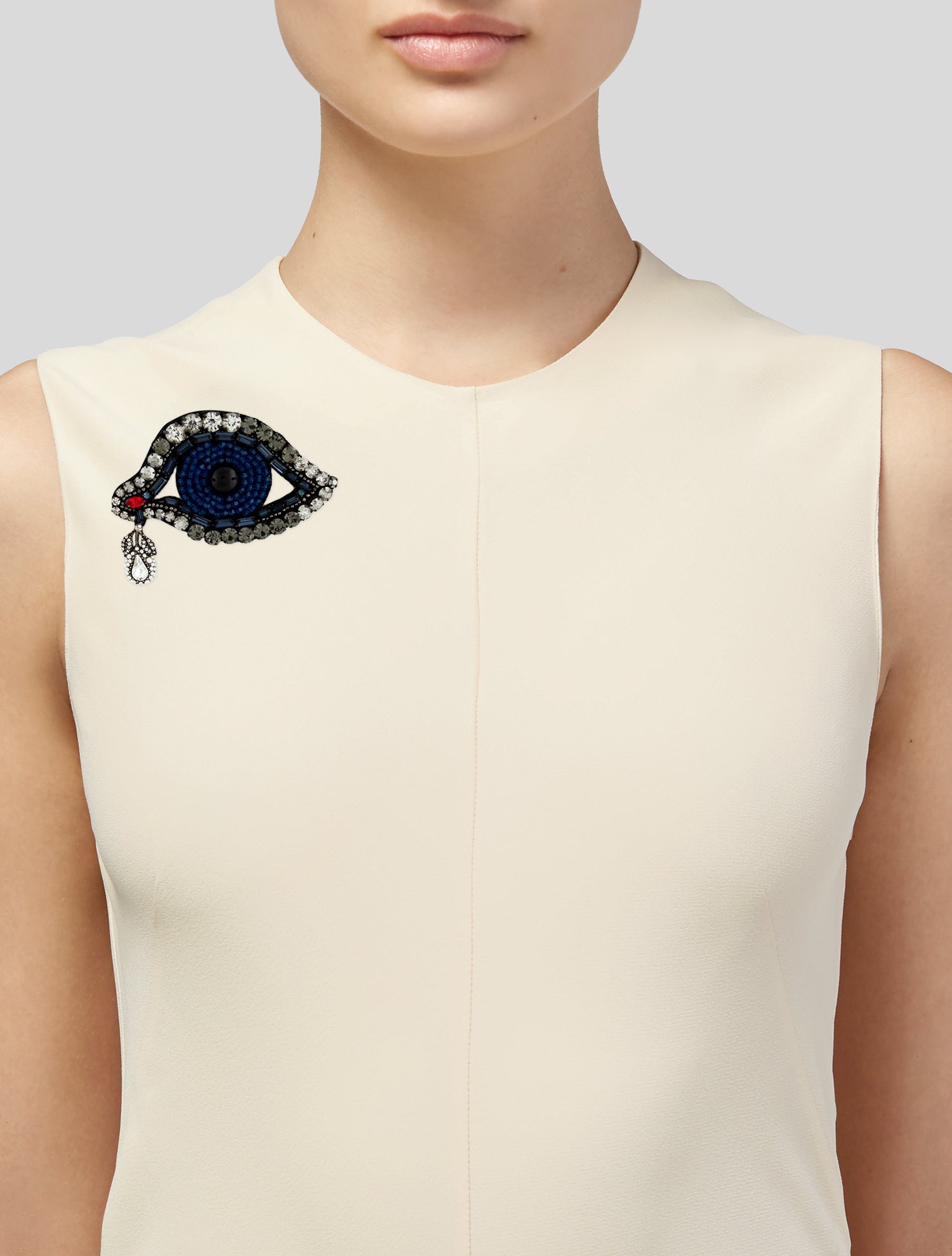 Gucci Crystal & Faux Pearl Eye Brooch Pin