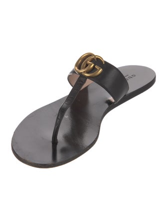 Gucci Double G Logo Leather Slides