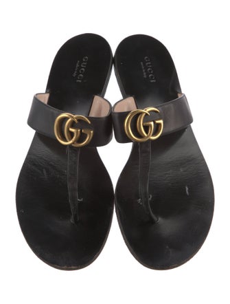 Gucci Double G Logo Leather Slides