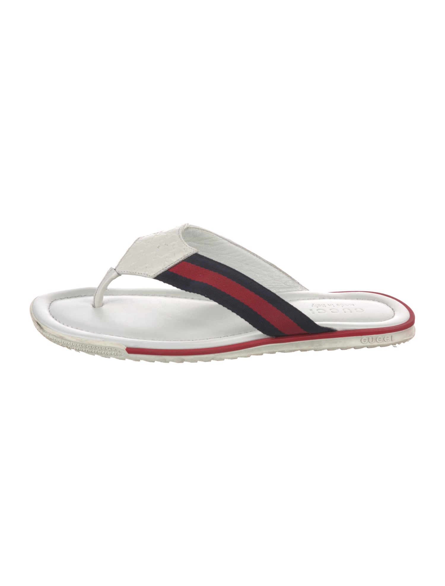 Gucci Web Accent Leather Flip Flops