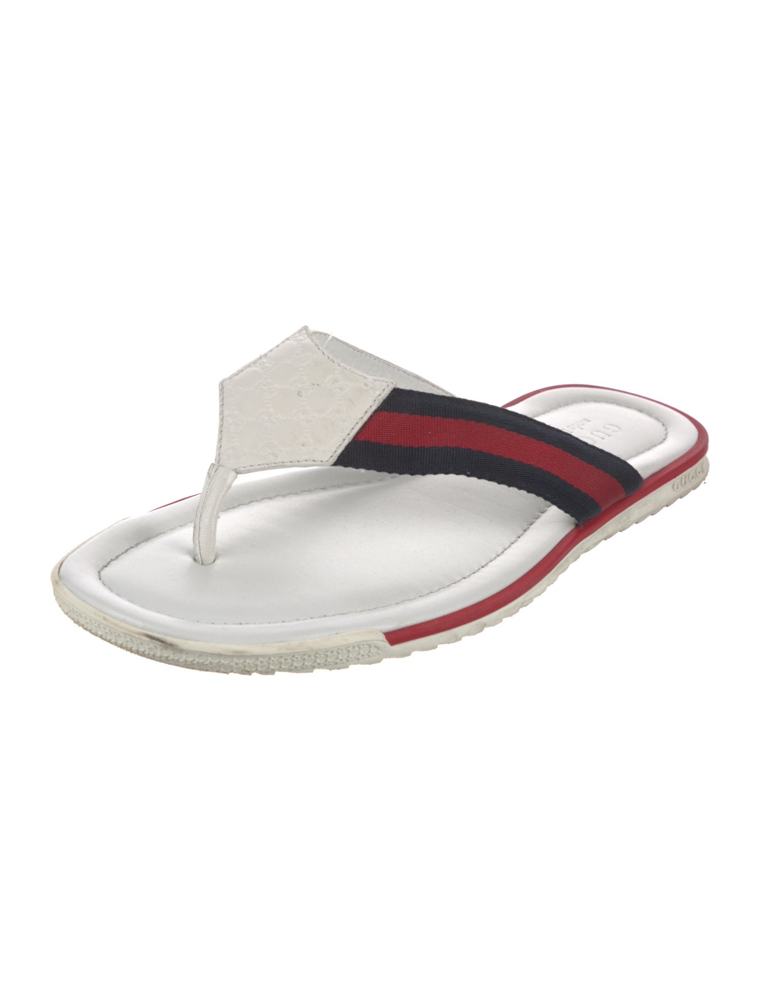 Gucci Web Accent Leather Flip Flops