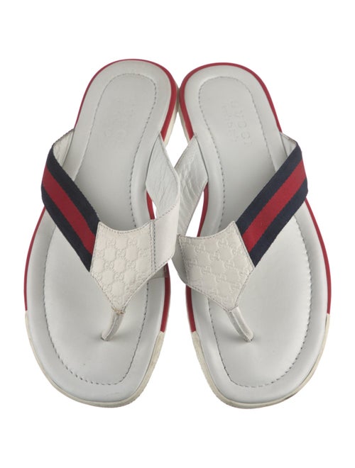 Gucci Web Accent Leather Flip Flops