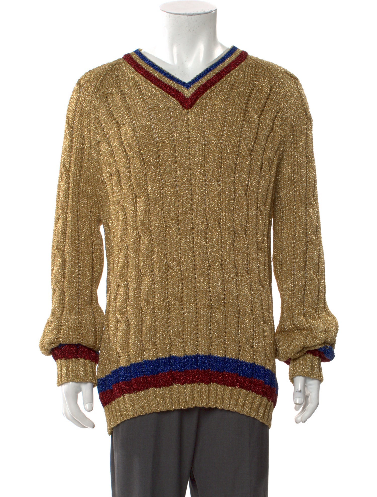 Gucci Sylvie Web Accent Cable Knit Pullover