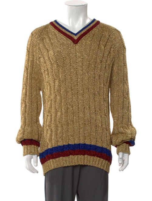 Gucci Sylvie Web Accent Cable Knit Pullover