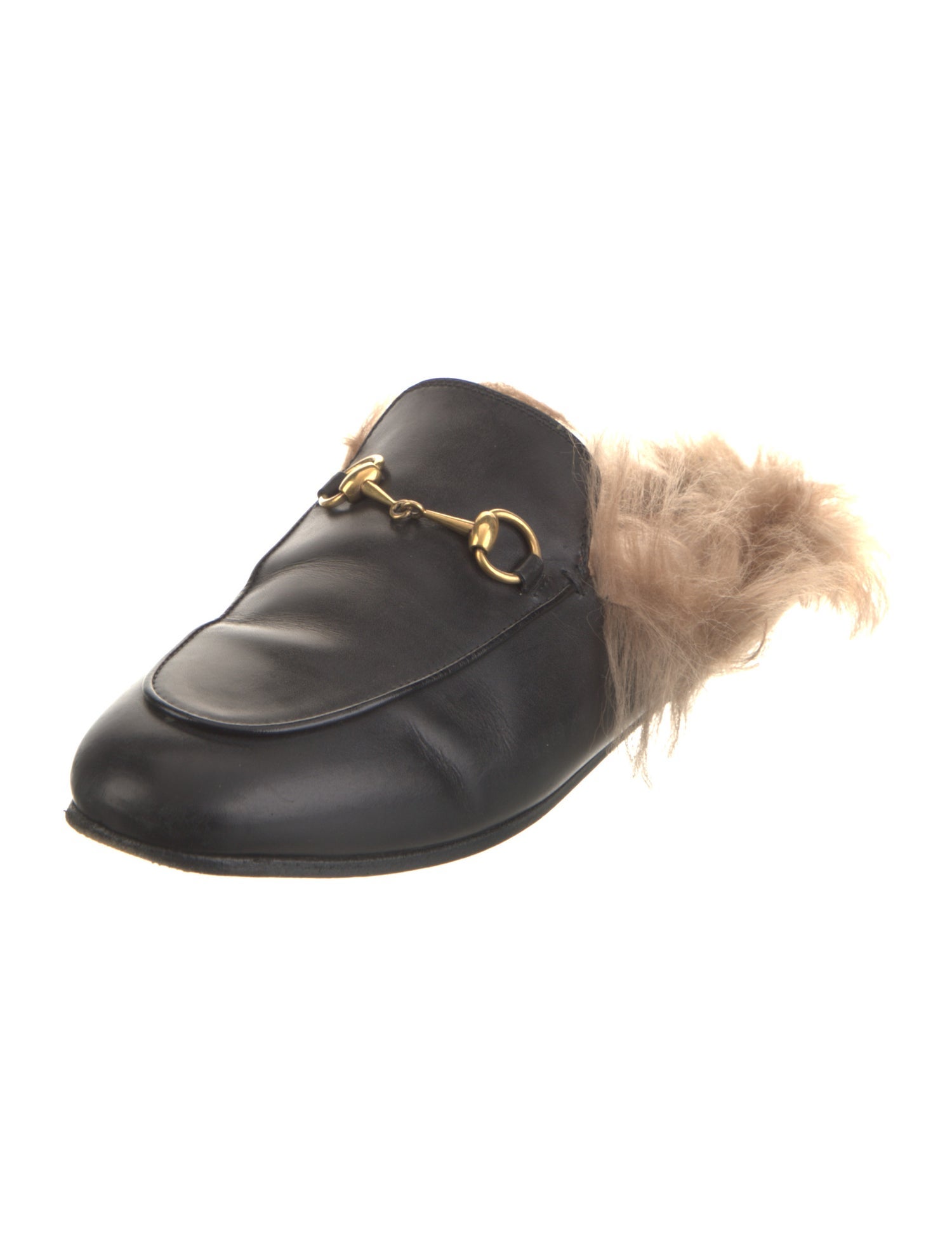 Gucci Leather Fur Trim Mules
