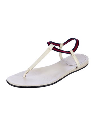 Gucci Sylvie Web Accent Leather T-Strap Sandals