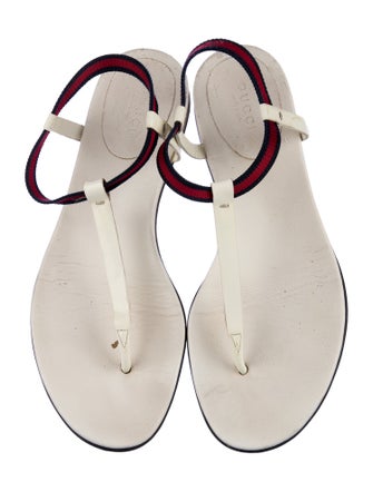 Gucci Sylvie Web Accent Leather T-Strap Sandals