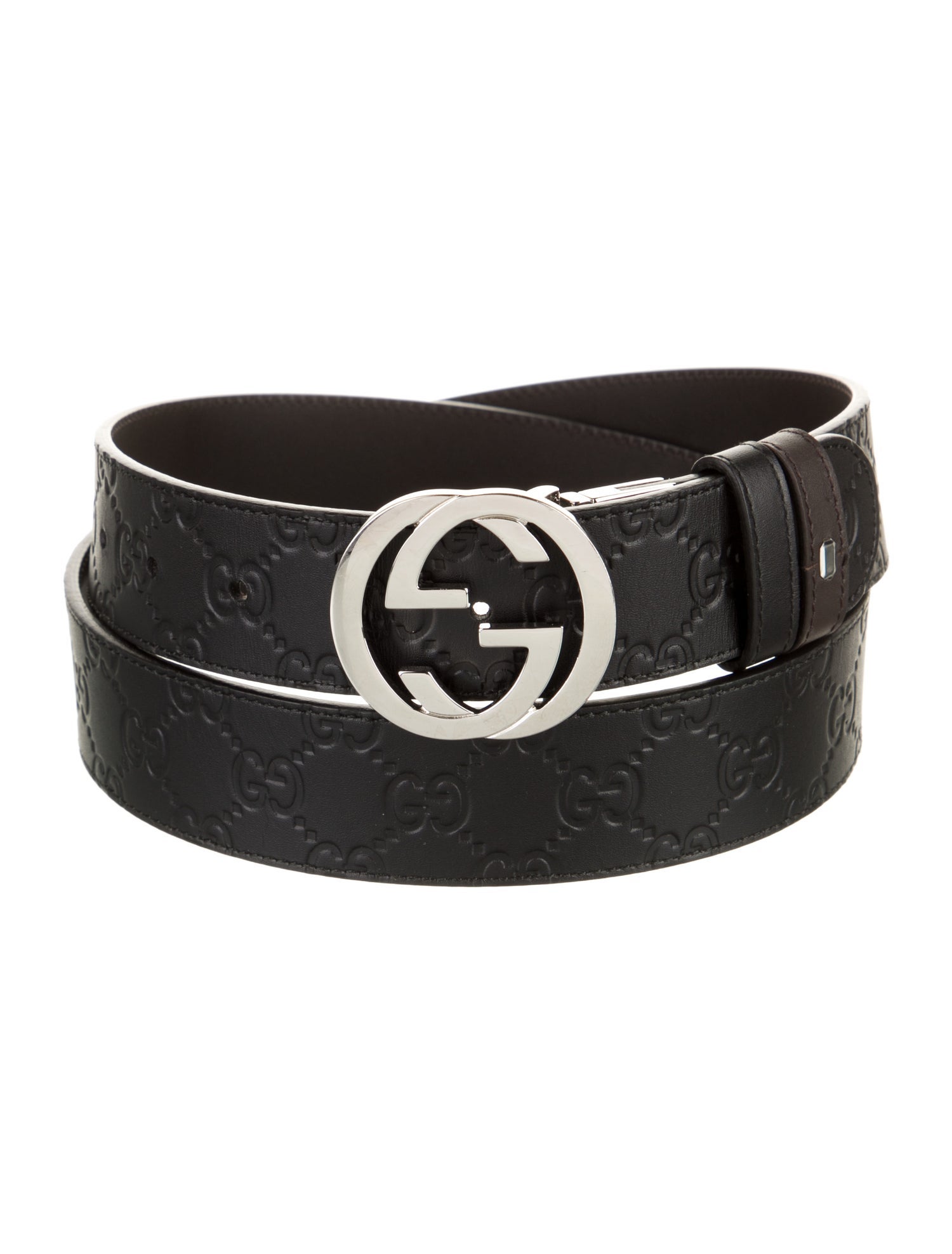 Gucci Interlocking G Logo Embossed Leather Belt