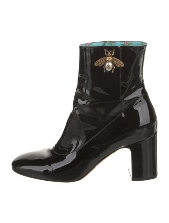 Gucci Faux Pearl Accents Patent Leather Boots