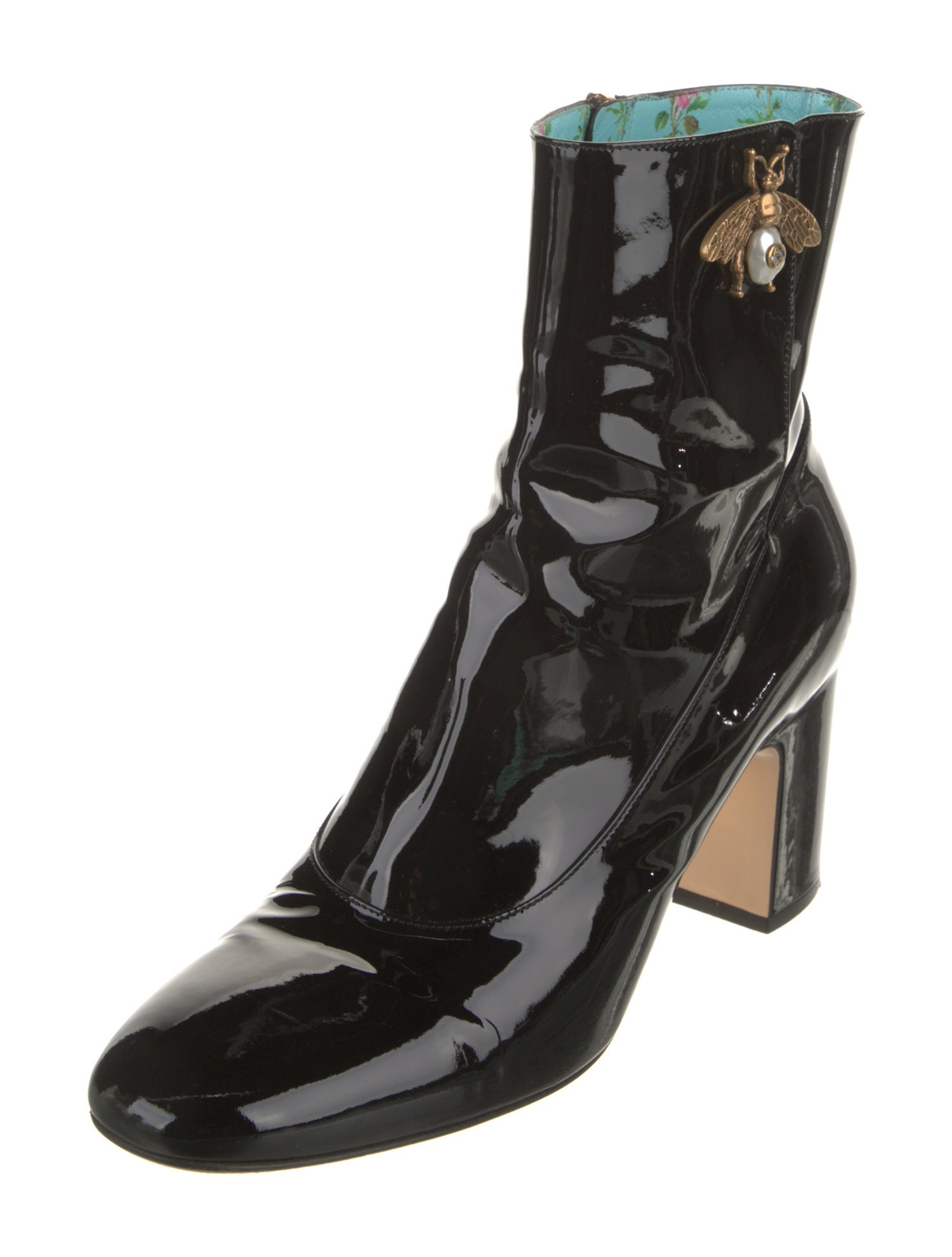Gucci Faux Pearl Accents Patent Leather Boots