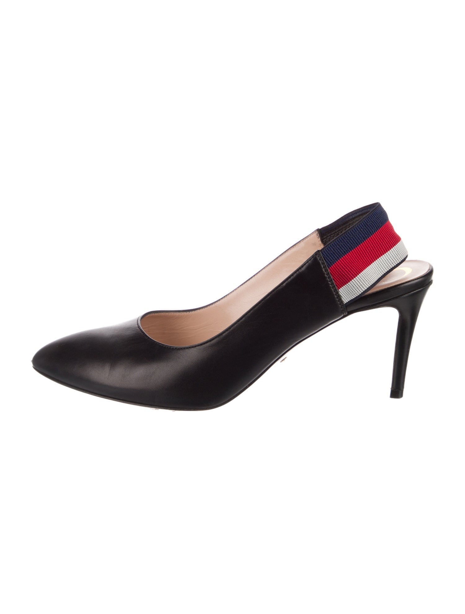 Gucci Sylvie Web Accent Leather Slingback Pumps