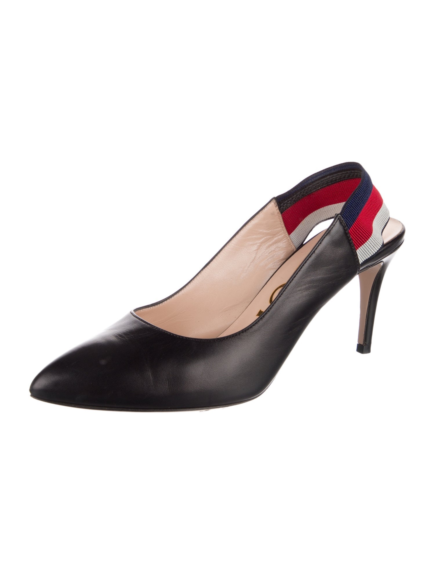 Gucci Sylvie Web Accent Leather Slingback Pumps