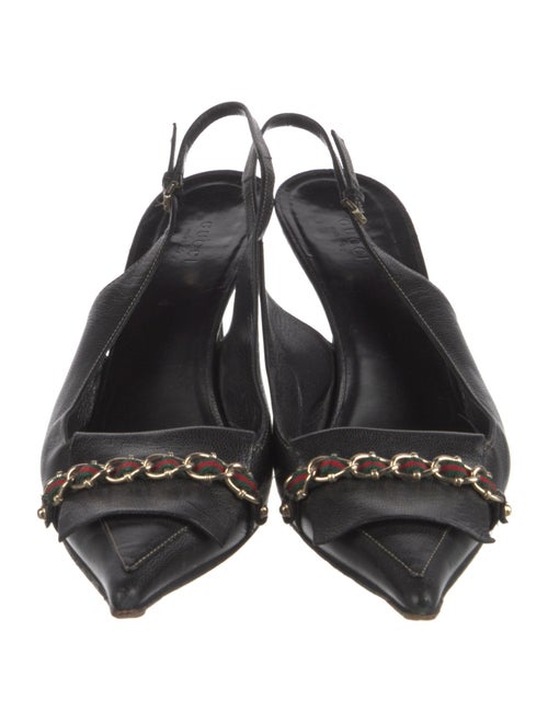 Gucci Chain-Link Accent Leather Slingback Pumps