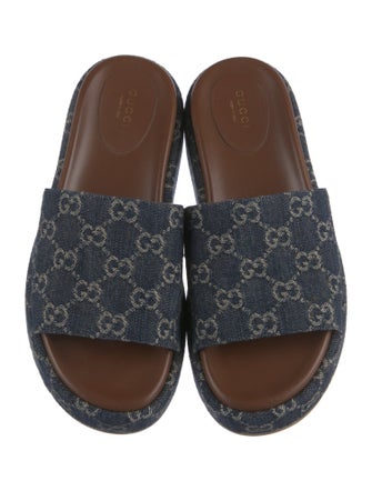 Gucci Interlocking G Logo Denim Slides